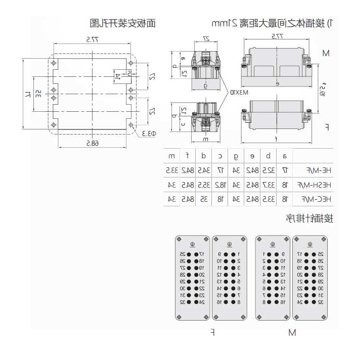 Male core, cold pressed, suitable for H32B housing, HEC-016-M(1-16, 09330162602/09330162612)/HEC-016-MD(17-32)